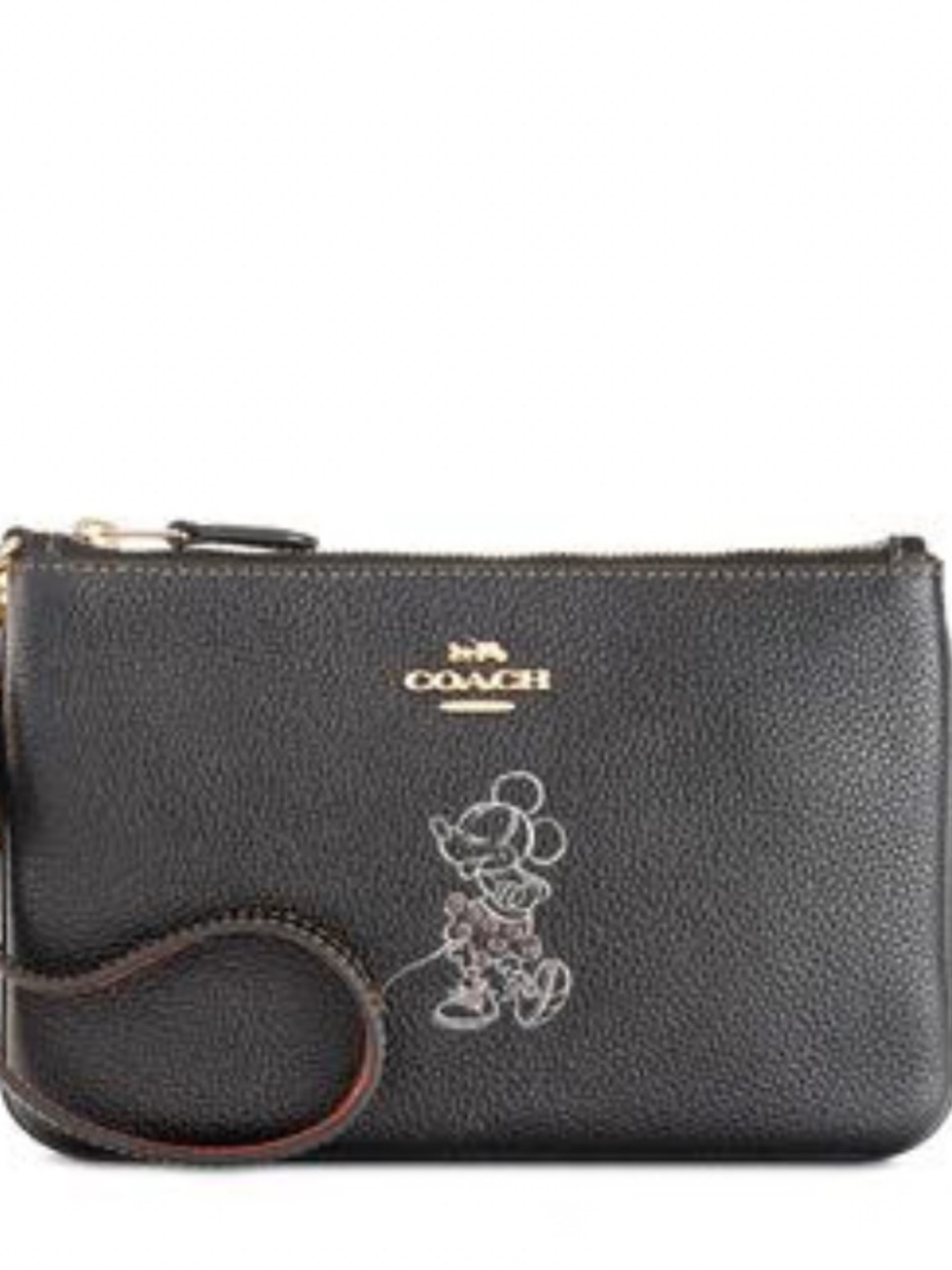 Coach x Disney Corner Zip Wristlet Minnie Mouse Motif Black Pebbled Leather
